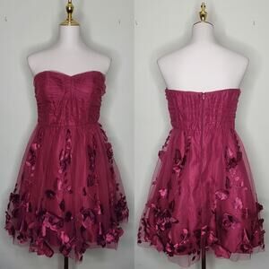 BCX Sz 9 Fuchsia‎ Fairy Flowy Floral Applique Romantic Feminine Chiffon Dress